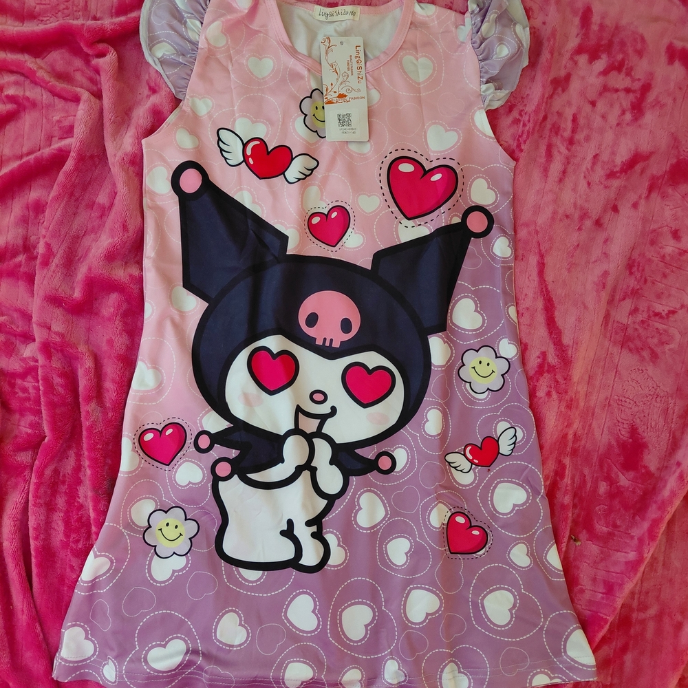 Cute Pink And Purple with Heart and Flower Design Girls Night Gown NWT 10/12